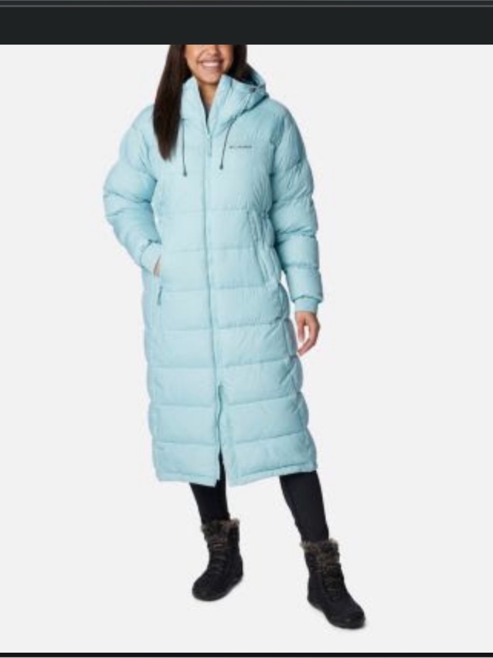 Columbia Women's Ice Blue Long Puffer Coat with Hood